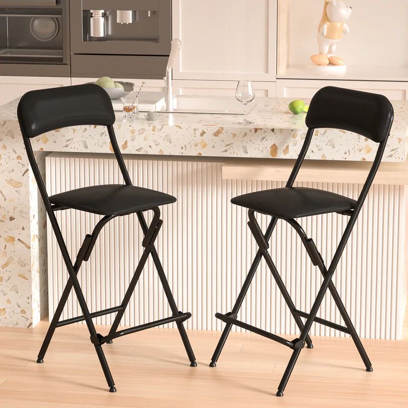 VENI Tall Black&White Iron Frame Folding Bar Chair