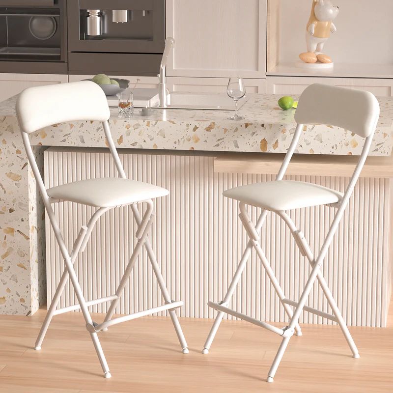 VENI Tall Black&White Iron Frame Folding Bar Chair