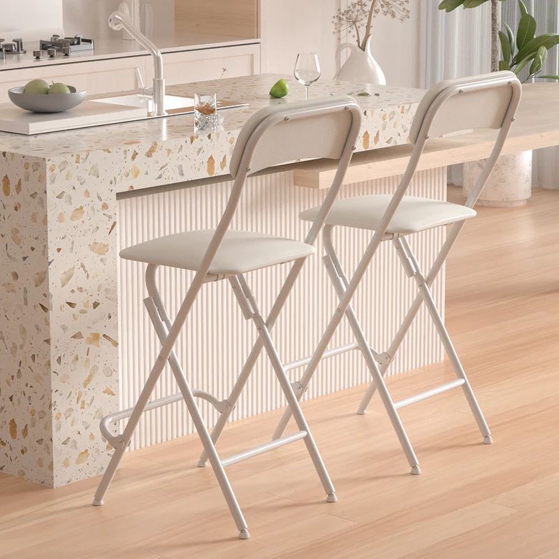 VENI Tall Black&White Iron Frame Folding Bar Chair