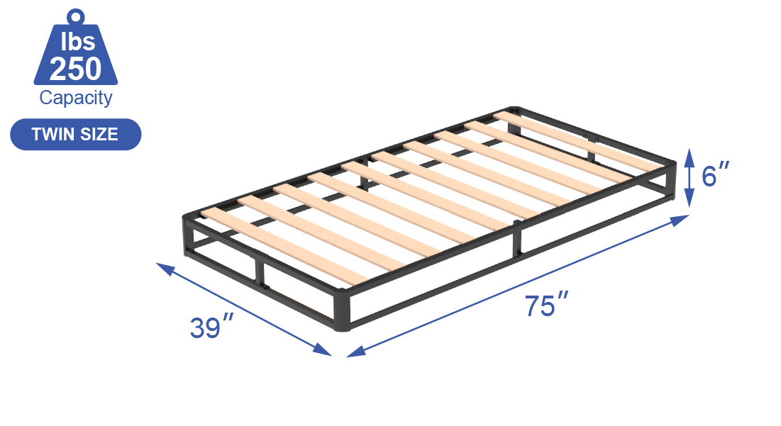 VENI Classic Metal Platform Bed with Wooden Slats